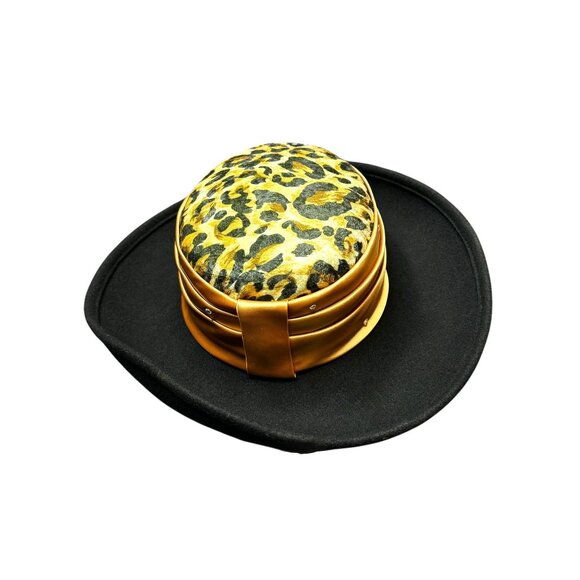 Vintage Cache Women's Wool Leopard & Satin Wide Brim Hat - Picture 4 of 10